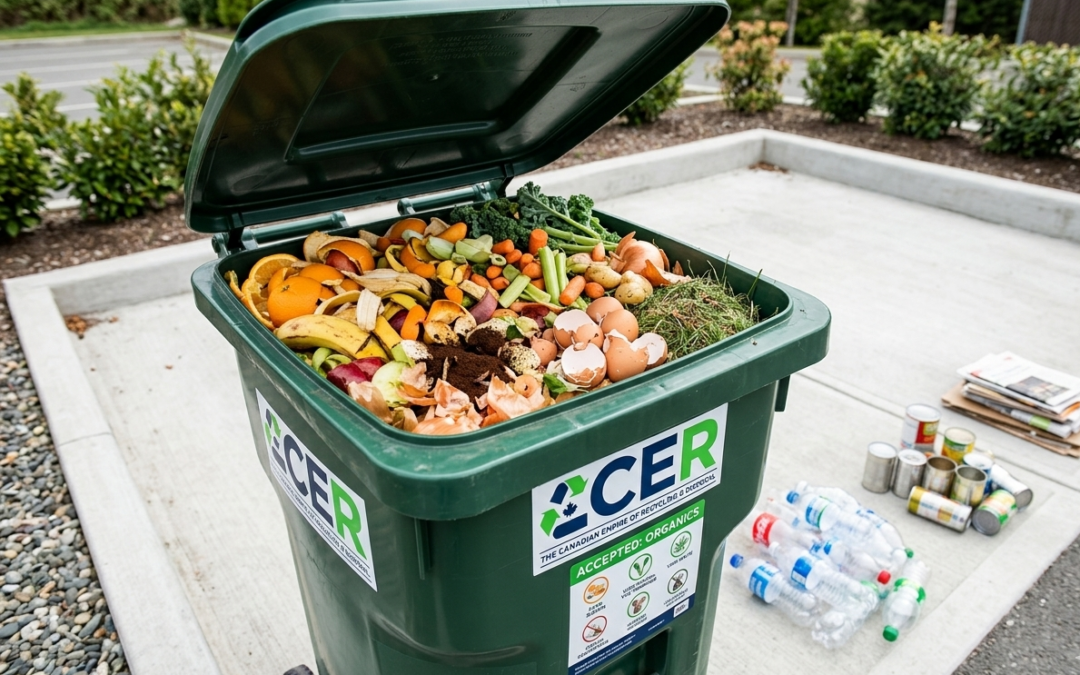 Organic Waste Recycling Abbotsford bin with food scraps and yard waste for composting.
