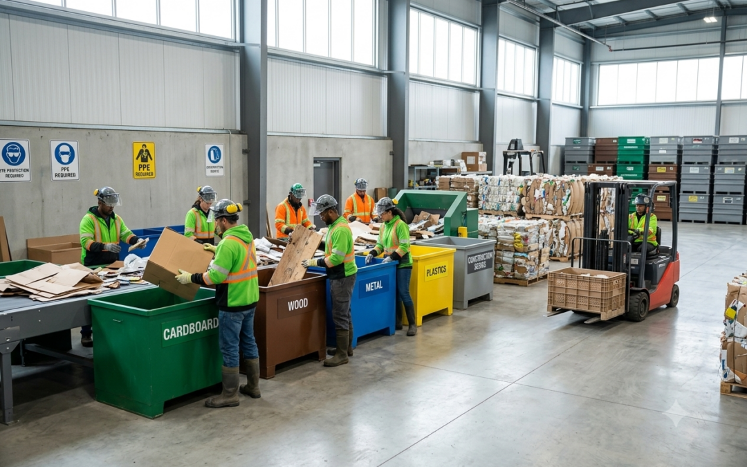 Commercial waste sorting and recycling at a business facility in Chilliwack