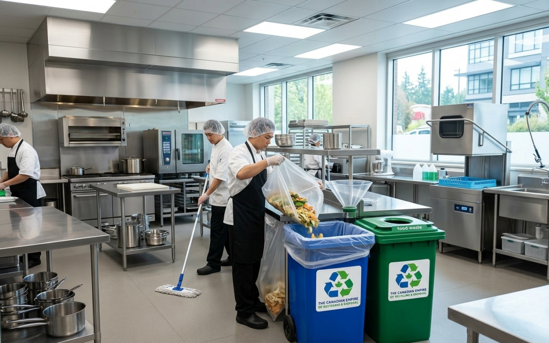 Commercial food waste disposal in a clean Coquitlam kitchen.