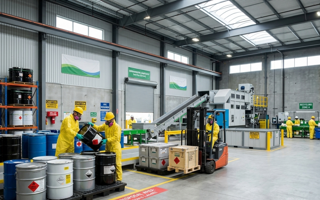 Hazardous waste recycling process at a licensed facility in Coquitlam