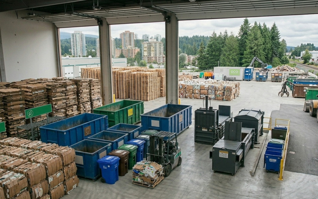 Commercial waste recycling and disposal facility in Langley with industrial recycling containers