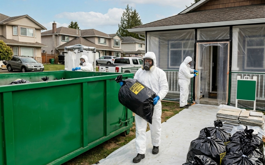 Asbestos Waste Disposal Port Coquitlam crew using disposal bin for safe hazardous cleanup