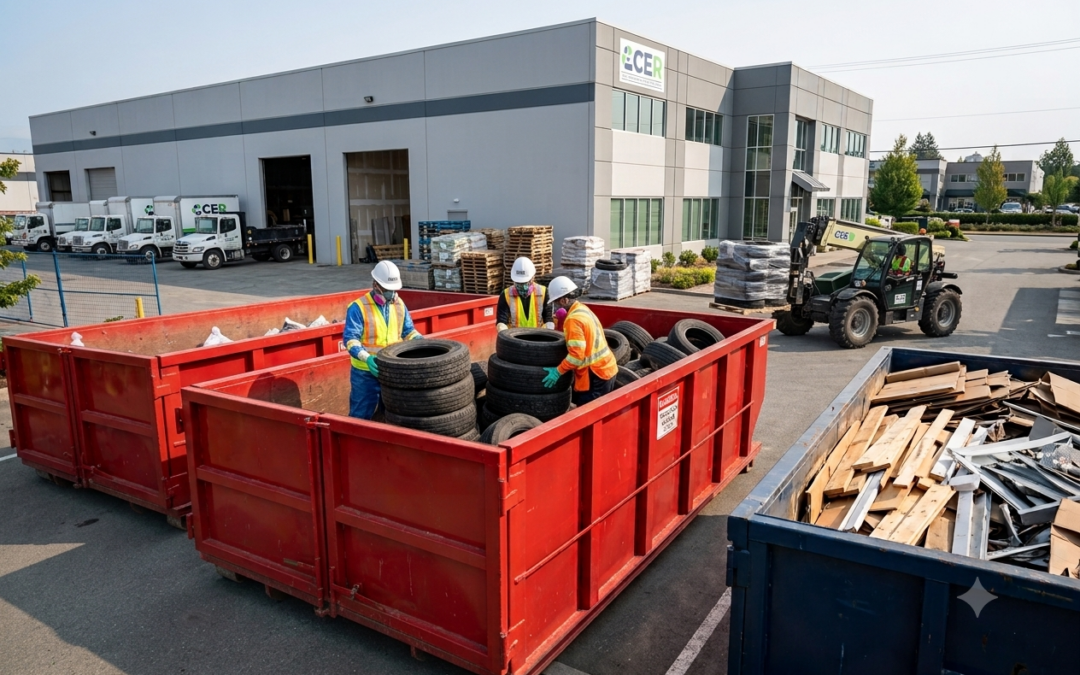 Commercial tire recycling at an industrial facility in Vancouver