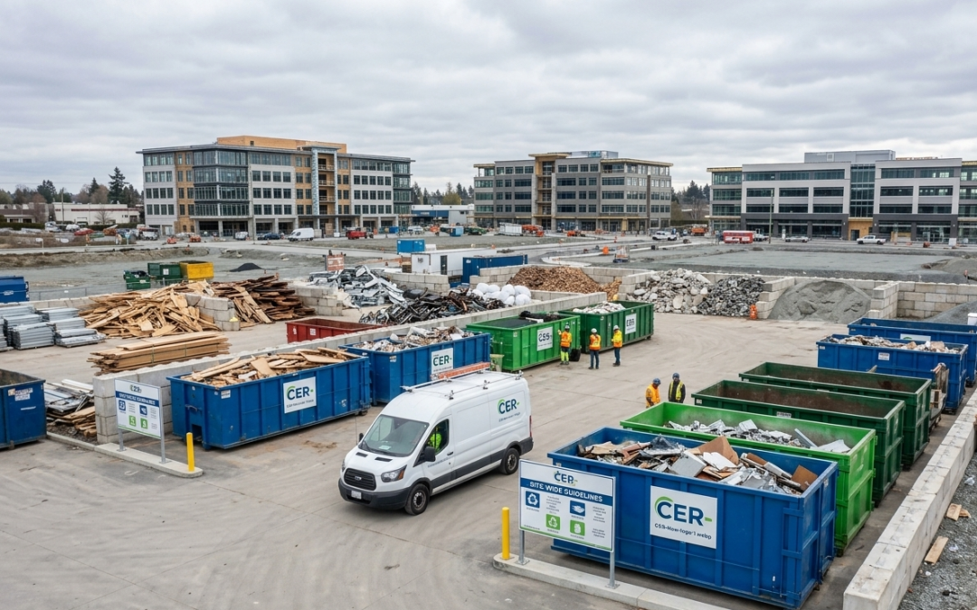Construction Waste Disposal Surrey services managing construction debris and recyclable materials at a Surrey project site